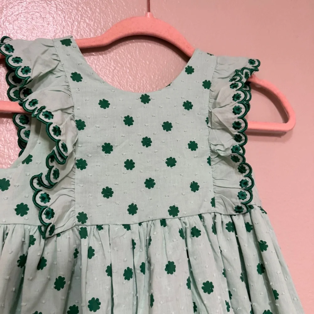 Isaac Mizrahi Light Green Kids Dress with Clovers - Picture 2 of 5